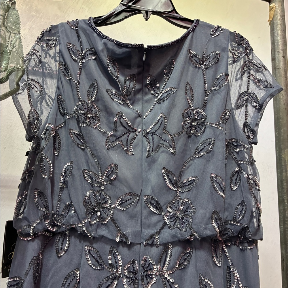 Adrianna Papell SZ 22W NWT Beaded Mesh Evening Gown MOB Short Sleeve Elegant MOG - Picture 8 of 16